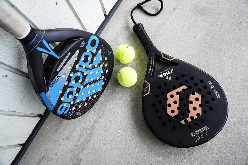 Padel rackets showing different parts and features